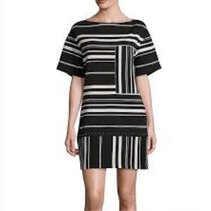 Philip Lim Black/White Contrast Stripes Ponte Knit Shift Dress L EUC
